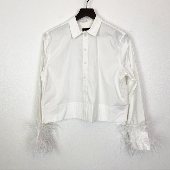 J. Crew Collection Cropped Feather Trim Garçon Shirt BT741 - Picture 4 of 8